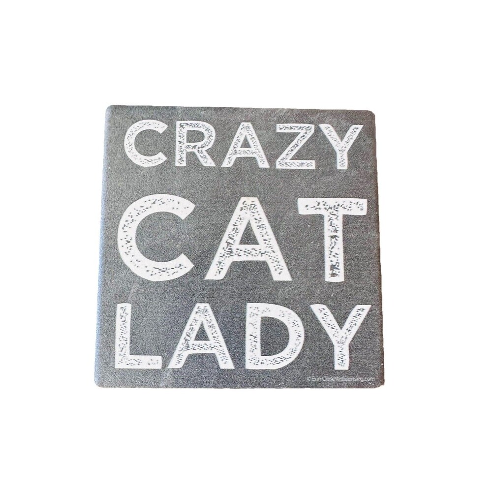 Crazy Cat Lady Tile Coaster 4.25" Square Black Cork Home Decor Art Print Kitty - Picture 3 of 5